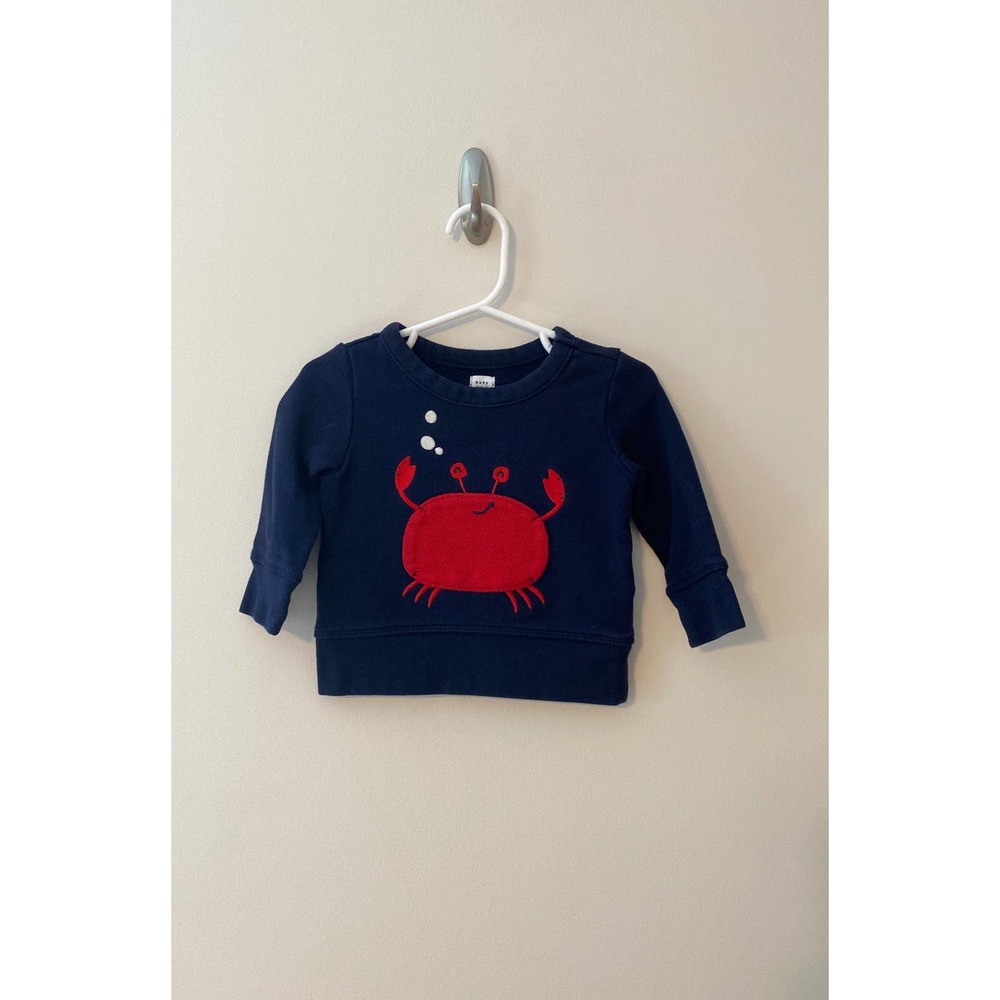 Baby gap navy blue w crab detail crewneck sweatshirt 6-12m vguc